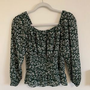 Madewell Georgette green floral top S